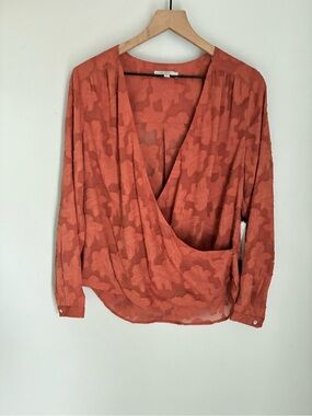 Pale Sky Semi Sheer Floral Blouse Long Sleeve Top Size Medium